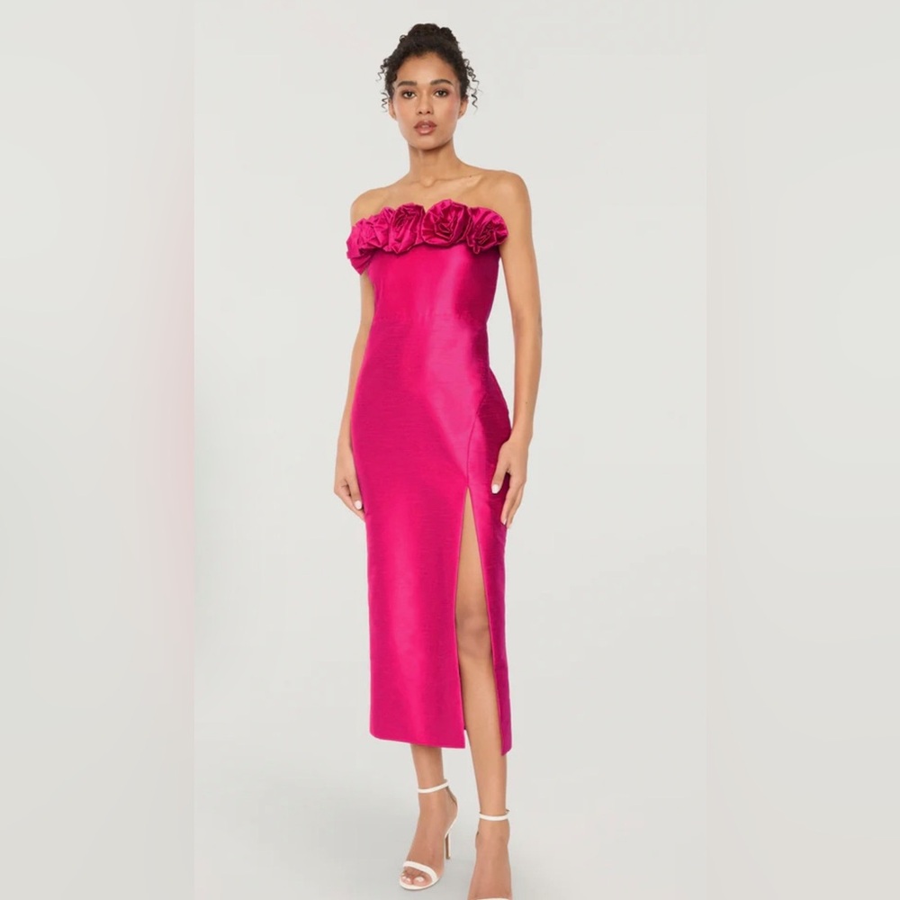 Likely Fuchsia Strapless Dress with Floral Accents